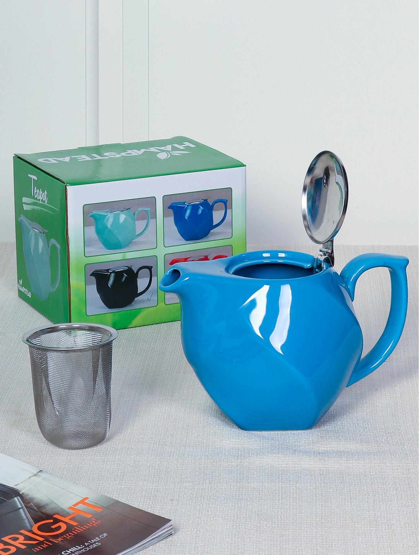 Porcelain Teapot in Blue w/ S.S Lid & Infuser 750ML With Gift Box